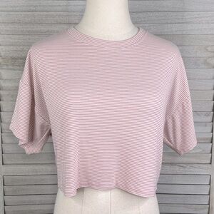 FOREVER 21 Cropped Tee Pink/White Stripe-Medium